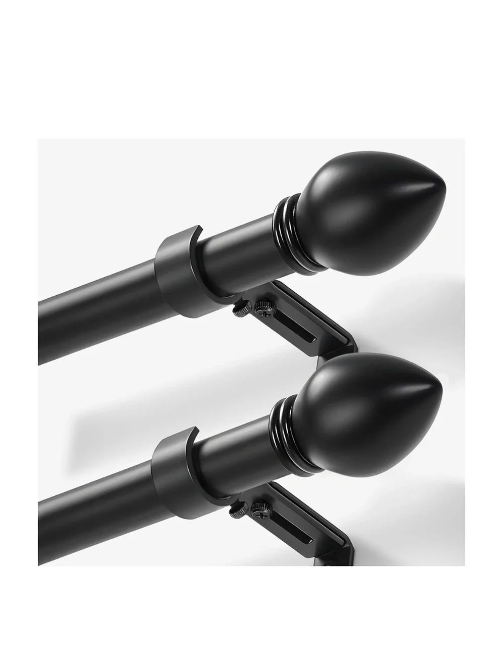 Adjustable Black Curtain Rod Set with Decorative Finials and Mounting Brackets